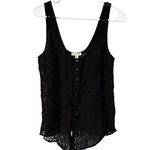Knot Sisters Black Floral Crochet Knit Button Down Sleeveless Sheer Vest Sz S
